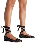 Sabina Lace Flat Pumps with Ribbons