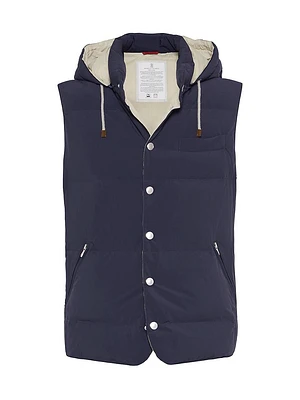 Bonded Nylon Down Vest with Detachable Hood