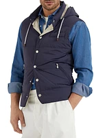 Bonded Nylon Down Vest with Detachable Hood