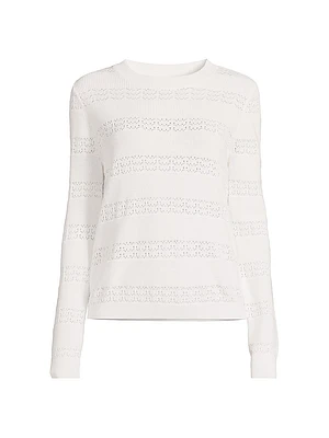 Pointelle Striped Cotton-Cashmere Sweater