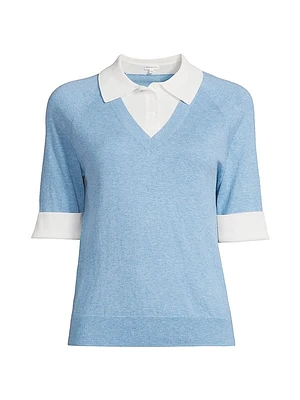 Cotton-Blend Knit Polo Sweater