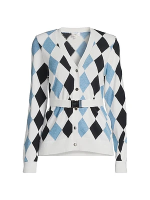 Argyle Cotton-Blend Belted Cardigan