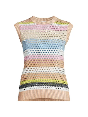 Striped Open-Knit Cotton-Blend Top