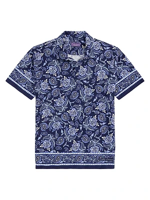 Paisley Terry Cotton Polo Shirt
