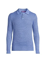 Textured Linen-Silk Polo-Collar Sweater