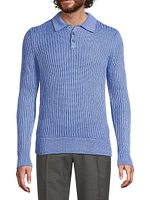 Textured Linen-Silk Polo-Collar Sweater