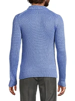 Textured Linen-Silk Polo-Collar Sweater