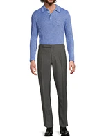 Textured Linen-Silk Polo-Collar Sweater