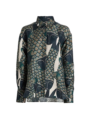 A. Santos Printed Silk-Linen Button-Front Shirt
