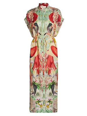Valerie Flamingo Belted Midi Caftan