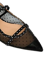 Maureen Polka Dot Mesh and Satin Flat Mules