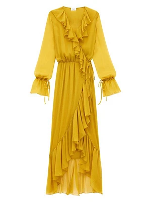 Ruffled Dress in Silk Crepon Muslin