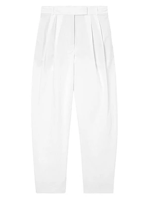 Pleated Cotton Barrel Trousers