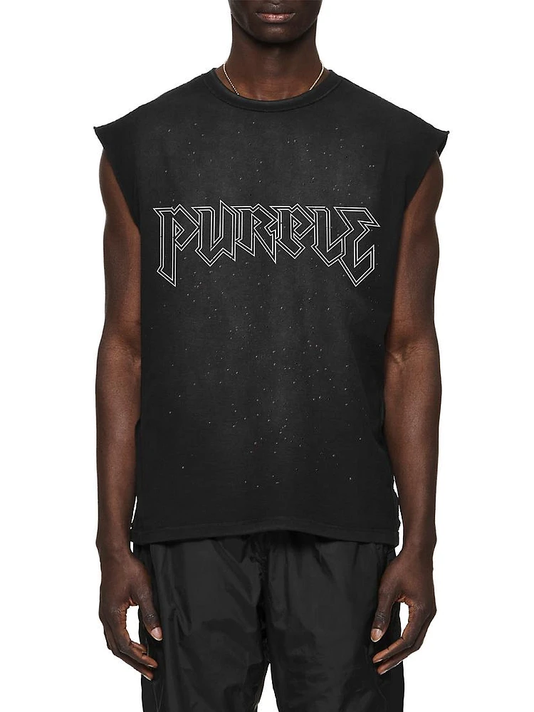 Textured Cotton Jersey Sleeveless T-Shirt