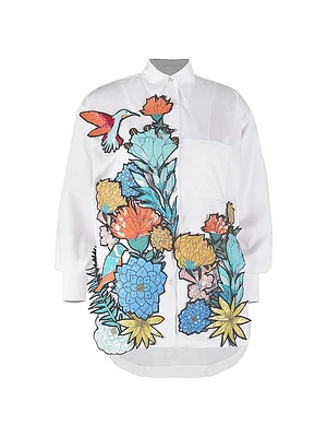 Hummingbird Sequin-Embroidered Oversized Shirt