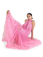 Sequin-Embellished Ruffled Checked Halterneck Gown