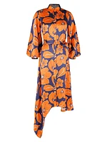 Cheery Blossom Silk Midi-Shirtdress