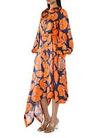 Cheery Blossom Silk Midi-Shirtdress