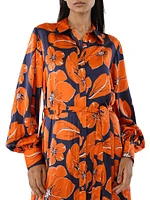 Cheery Blossom Silk Midi-Shirtdress