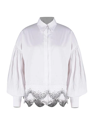 Cotton Scallop-Hem Oversized Shirt