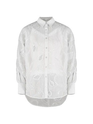 Tendril-Embroidered Silk Shirt