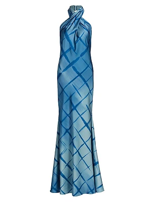 Corinne Printed Satin Halter Gown