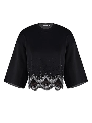 Cotton Scalloped Sequined-Hem Top