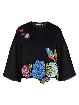 3D Patch Cropped Cotton T-Shirt