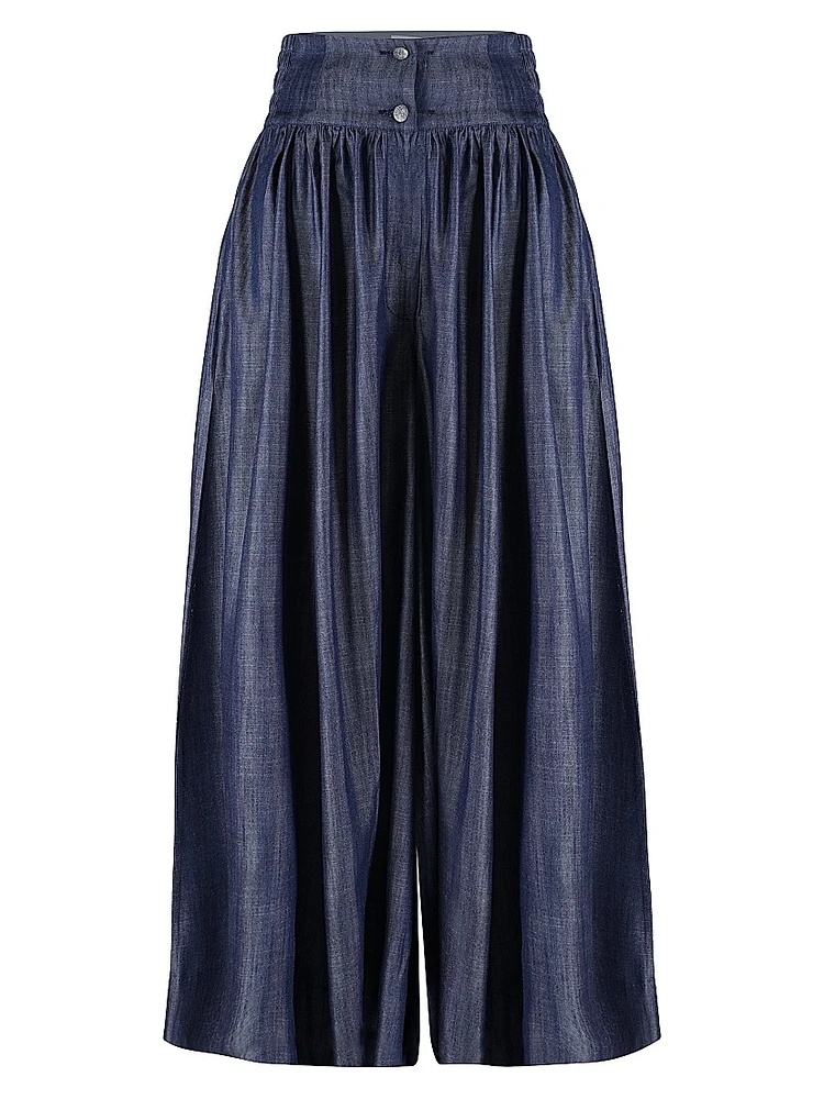 Contrast Stitch High-Rise Pleated Trousers