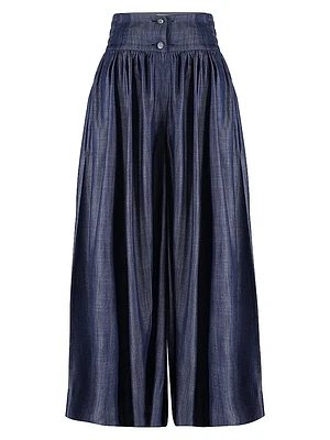 Contrast Stitch High-Rise Pleated Trousers