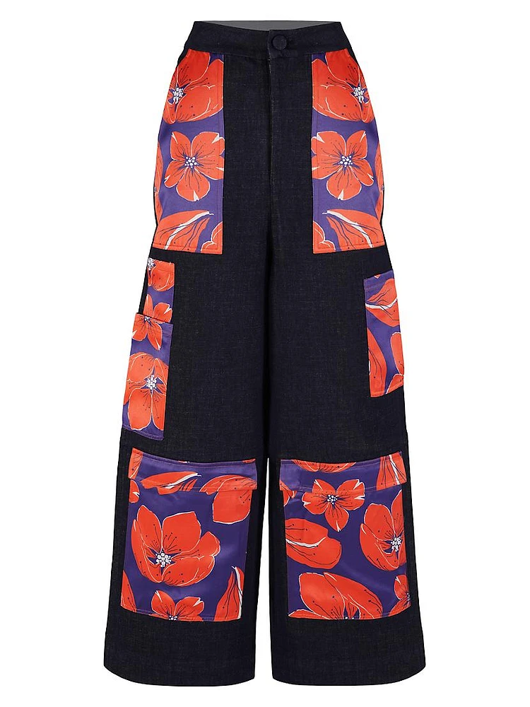 Floral Cargo Pocket Wide-Leg Trousers