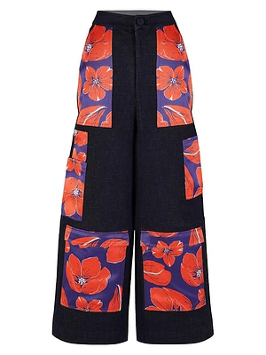 Floral Cargo Pocket Wide-Leg Trousers