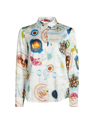 Lampi Graphic Silk-Blend Button-Front Shirt