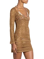 Pia Metallicized Lace-Knit Dress
