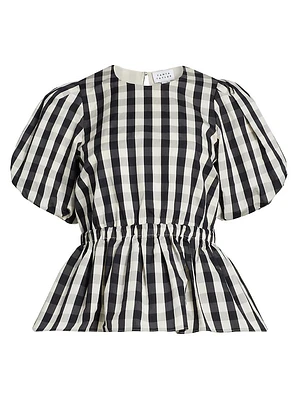 Chelsey Cotton-Silk Gingham Peplum Top