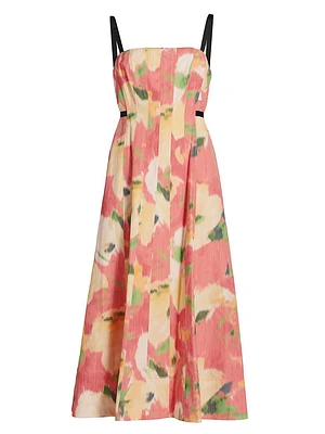 Tavia Abstract Floral A-Line Midi-Dress