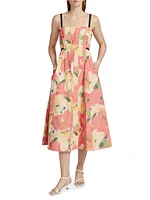 Tavia Abstract Floral A-Line Midi-Dress