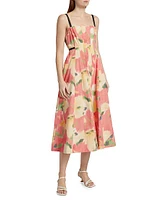 Tavia Abstract Floral A-Line Midi-Dress