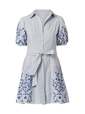 Danika Pinstriped Embroidered Cotton Shirtdress