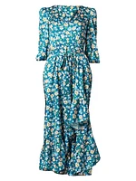 Lia Floral Ruffled Tie-Waist Midi-Dress