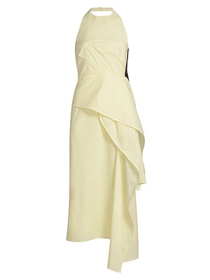 Selene Draped Cotton Halter Midi-Dress
