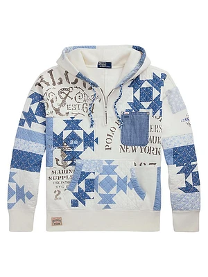 Vintage-Fit Patchwork Fleece Hoodie