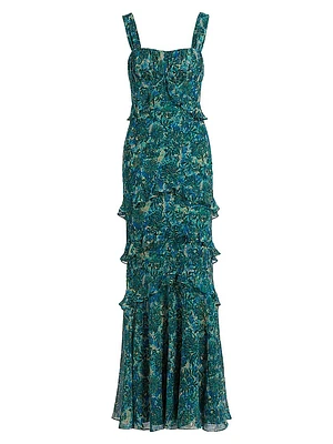 Chandra Ruffle Jacqaurd Maxi Dress