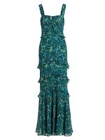 Chandra Ruffle Jacqaurd Maxi Dress