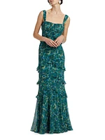 Chandra Ruffle Jacqaurd Maxi Dress