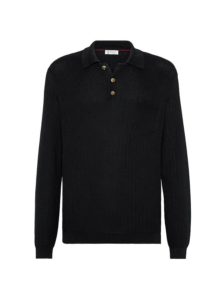 Cotton Honeycomb Stitch Knit Polo Sweater