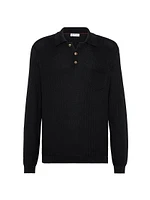 Cotton Honeycomb Stitch Knit Polo Sweater
