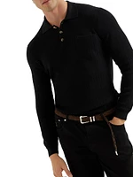 Cotton Honeycomb Stitch Knit Polo Sweater