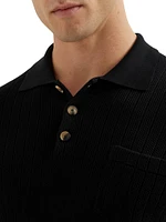 Cotton Honeycomb Stitch Knit Polo Sweater