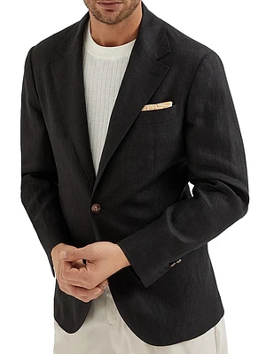 Délavé Linen Deconstructed Blazer with Metal Buttons